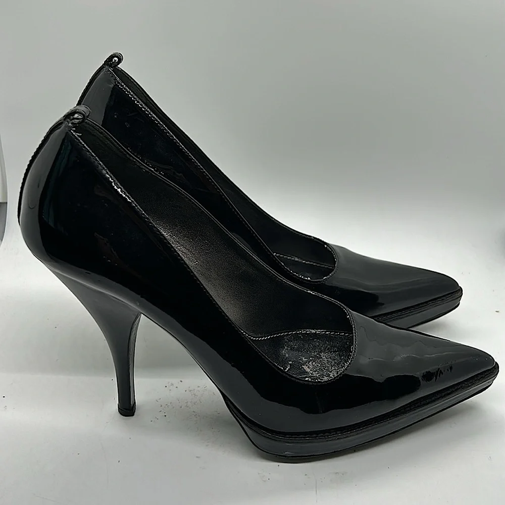Prada Authenticated Black Patent Leather Stiletto Heel Shoes **Sz 38/US Size 8** - Picture 5 of 14